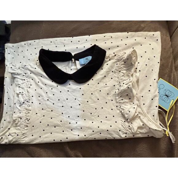 CeCe White With Black Dots Ruffled Sleeveless Black Collar - Picture 2 of 6